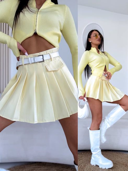 Corrugated shorts + belt GIFT "AMĒLIJA" - light yellow PRE-ORDER